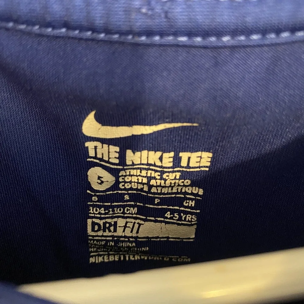 Nike Kids 4-5 Yrs Dri-Fit Blue Athletic Tee Basketball Logo